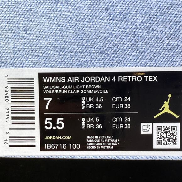 Nike Air Jordan 4 Retro Tex Shoes "Denim" Sail Gum IB6716-100 Size 7 NEW - Picture 8 of 10